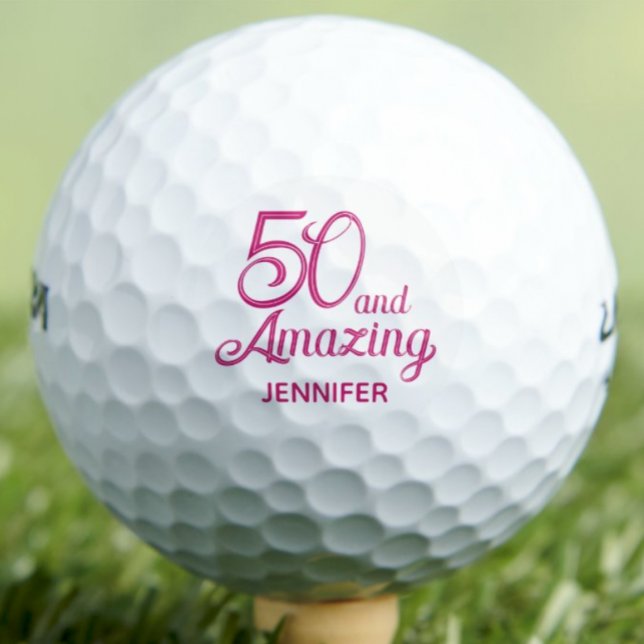 50th Birthday Gift for Friend Pink Script Stylish Golf Balls (Creator Uploaded)