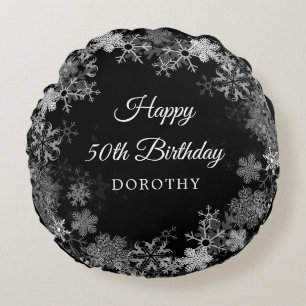 50th Birthday Gift Winter Wonderland Snowflake Round Cushion