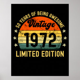 50th birthday gifts vintage 1972 limited edition poster