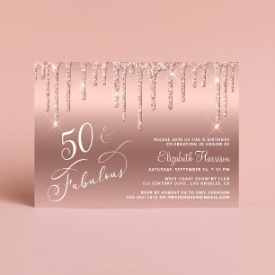 50th Birthday Glitter Rose Gold Invitation