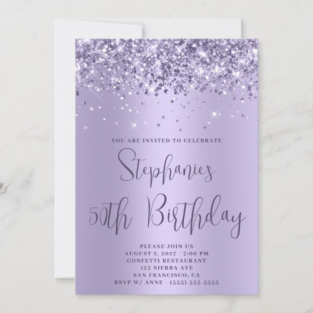 50th Birthday Glittery Light Lavender Ombre Invitation (Front)