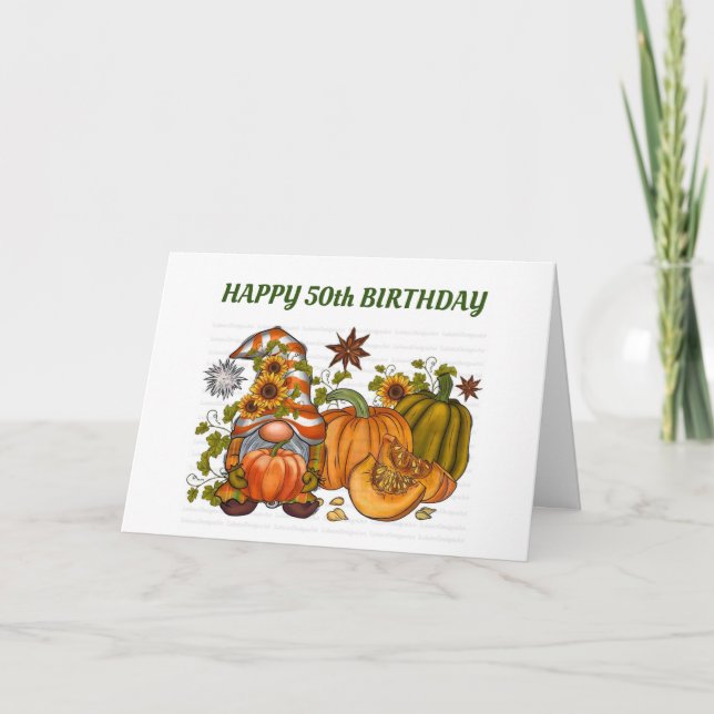 *50th BIRTHDAY* GNOME WISHES HE WAS IN PERSON Card (Front)