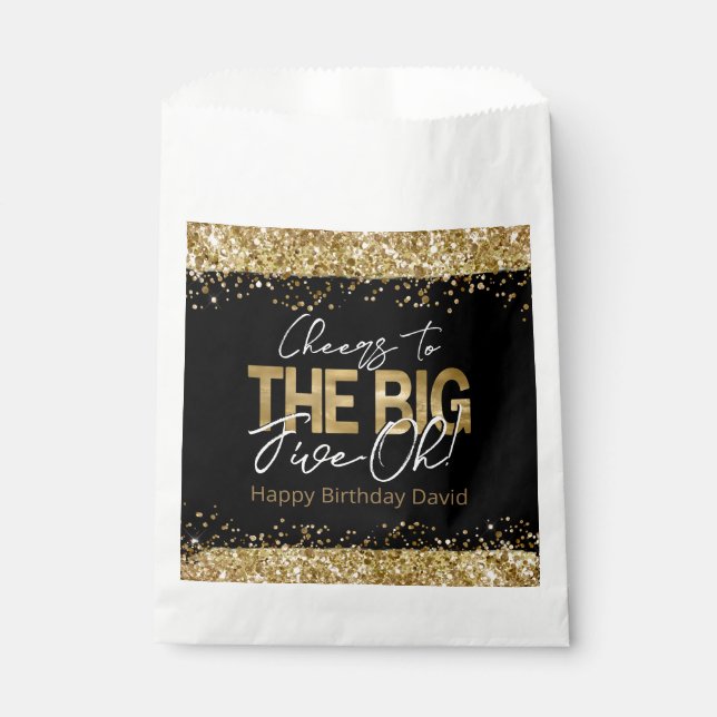 50th Birthday Gold and Black Big Five-Oh Favour Bags (Front)