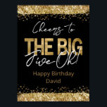 50th Birthday Gold and Black Big Five-Oh Poster<br><div class="desc">Elegant Faux gold glitter with shimmering confetti highlights on the top and bottom border. All text is adjustable and easy to change for your own party needs. Great elegant 50th birthday template design.</div>