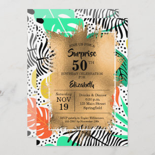 50th Birthday Gold and Modern Tropical Invitations