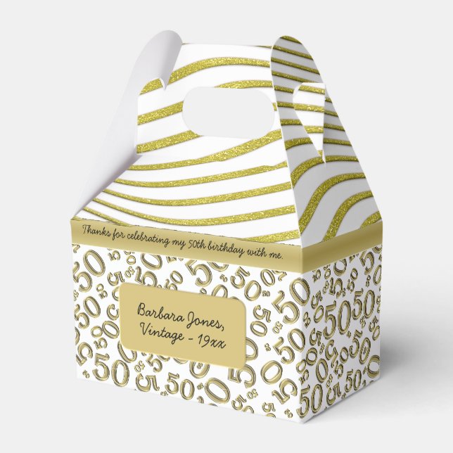 50th Birthday Gold and White Collage Pattern Favour Box (Front Side)