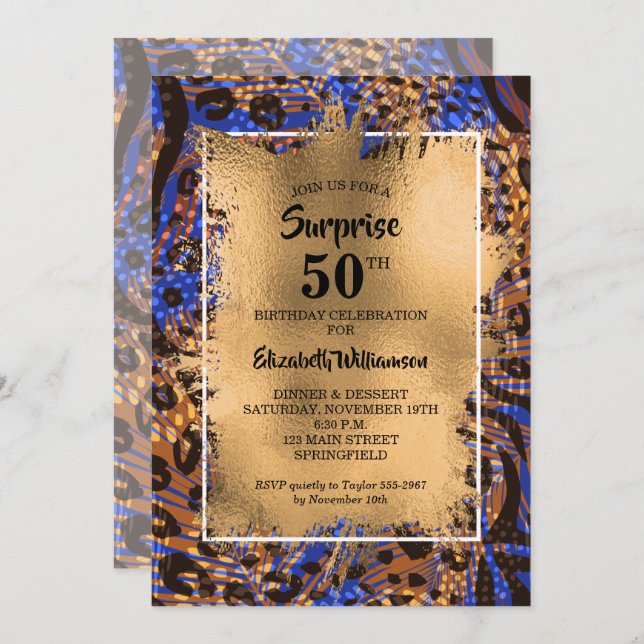 50th Birthday Gold Animal Print Invitation (Front/Back)