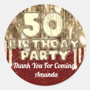 50th birthday Gold BALLONS Thank you burgundy Classic Round Sticker
