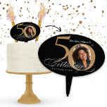 50th Birthday Gold Black Calligraphy Custom Photo Cake Pick<br><div class="desc">50th Birthday Gold Black Calligraphy Custom Photo Cake Topper. And elegantly designed special birthday celebration invitation,  featuring a custom photo of birthday person and script calligraphy with vintage flourish elements. Simple enough to fit a variety of themes and colours!
Need help? Simply contact me!</div>