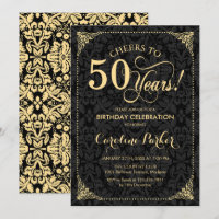 50th Birthday - Gold Black Damask