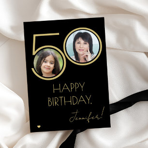 50th birthday gold black photo elegant greeting card