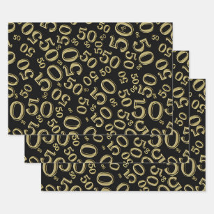 50th Birthday Gold & Black Random Number Pattern Wrapping Paper Sheet