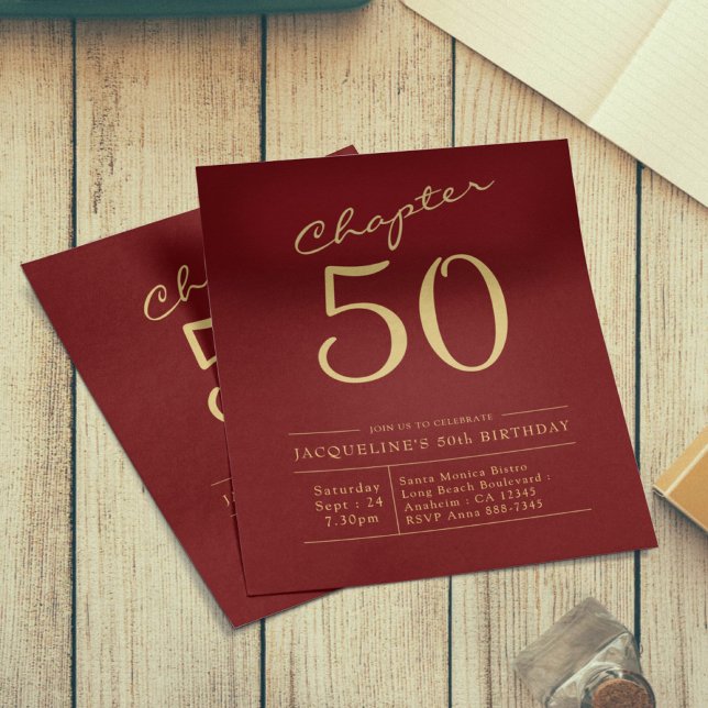 50th Birthday Gold Burgundy Budget Invitation Flyer (Creator Uploaded)