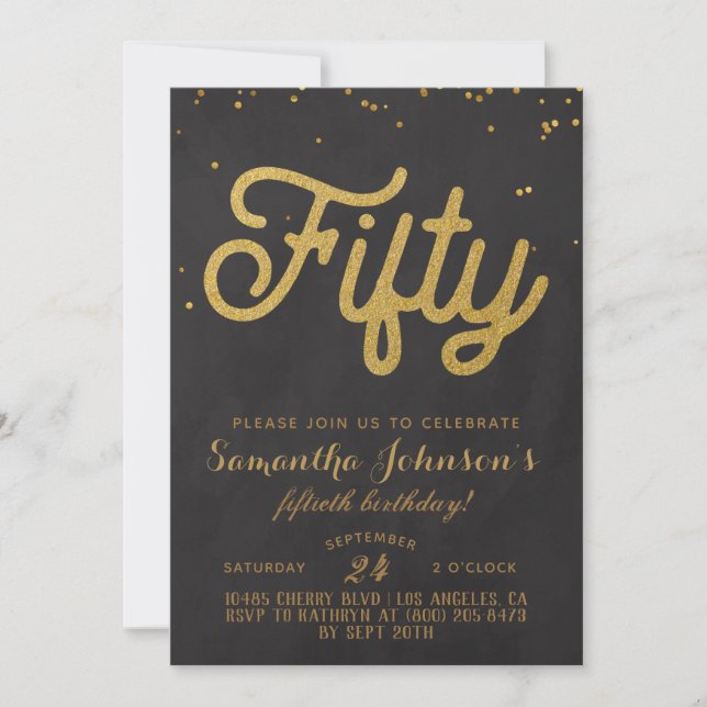 50th Birthday Gold Floral Invitation (Front)