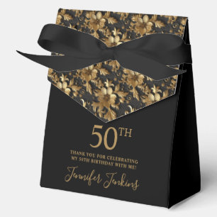 50th Birthday Gold Floral Thank You  Favour Box