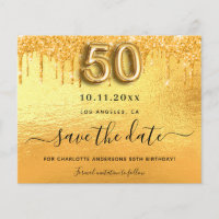 50th birthday gold glitter budget save the date