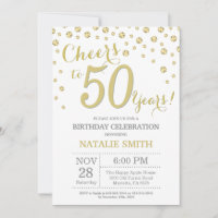 50th Birthday Gold Glitter Diamond Invitation