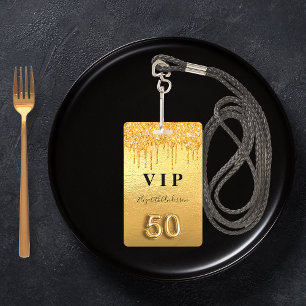 50th birthday gold glitter drips ID badge