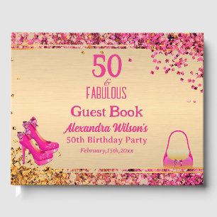 50th Birthday Gold Hot Pink High Heels Glittery Guest Book