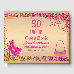 50th Birthday Gold Hot Pink High Heels Glittery Guest Book