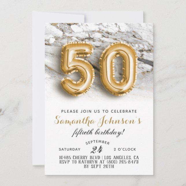 50th Birthday Gold Marble Invitation (Front)