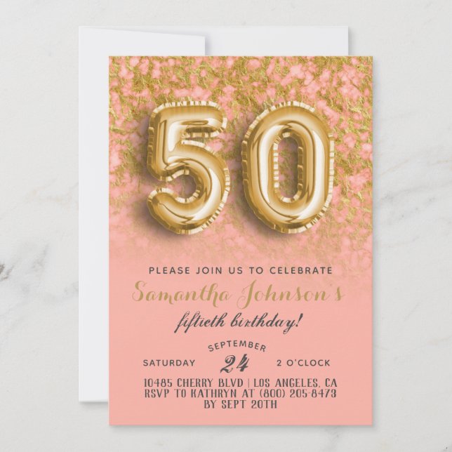 50th Birthday Gold Marble Invitation (Front)