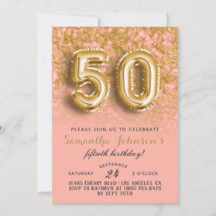 50th Birthday Gold Marble Invitation