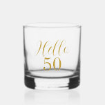 50th Birthday Gold Minimal Whiskey Glass<br><div class="desc">Elegant black and gold 50th birthday design. This modern typography design is in chic gold coloured typography with the text "Hello 50". This stylish design is perfect for an unforgettable 50th birthday party gift or celebration. Use the personalise this button to change the age or message, and check out the...</div>