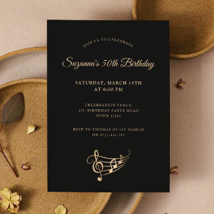 50th Birthday Gold Music Notes Elegant Invitation