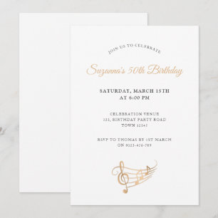 50th Birthday Gold Music Notes Elegant Invitation