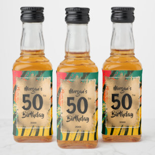 50th Birthday Gold on Zebra Print Mini Liquor Bottle Label