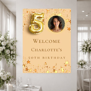 50th Birthday gold stars photo welcome Poster