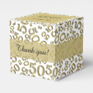 50th Birthday Gold/White Number Pattern Favour Box