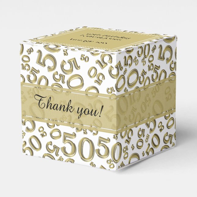 50th Birthday Gold/White Number Pattern Favour Box (Front Side)