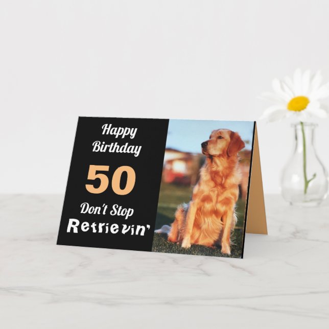 50th Birthday Golden Retriever Cute Funny Card (Small Plant)