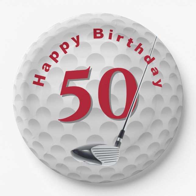 50th Birthday Golf Ball Design Paper Plate (Front)