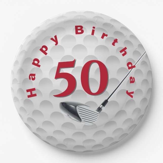 50th Birthday Golf Ball Design Paper Plate (Front)
