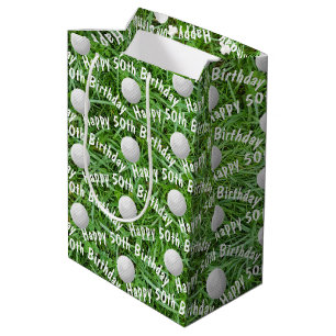 50th Birthday Golf Balls on Grass Medium Gift Bag