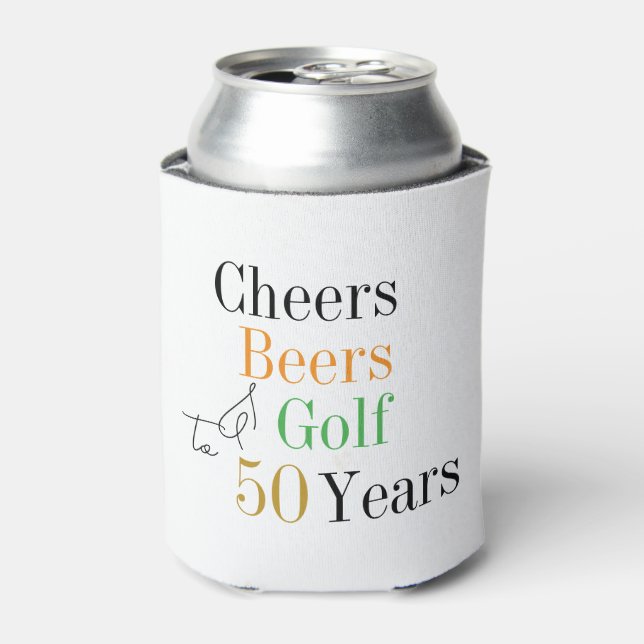 50th Birthday Golf Cheers Beers Party Minimal Can Cooler (Can Front)