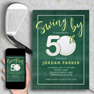 50th Birthday Golf Theme Swing By Stylish Green Invitation