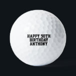 50th Birthday Golfer Black Name Dad Modern Golf Ba Golf Balls<br><div class="desc">Blue 50th birthday golf ball for him. Modern,  black and white golf balls. Personalise it with your name.</div>