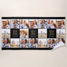 50th birthday good gold black photo collage chic beach towel