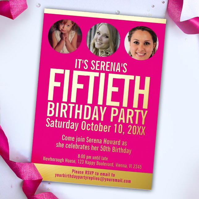 50th Birthday graphic pink gold foil photo circles (Creator Uploaded)