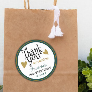 50th Birthday Green Black And Gold Thank You Favou Classic Round Sticker