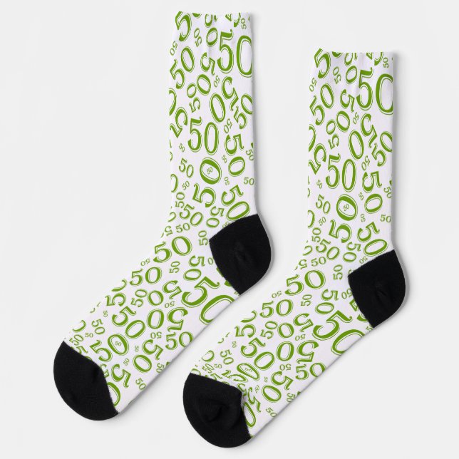 50th Birthday Green Random Number Pattern Socks (Left)