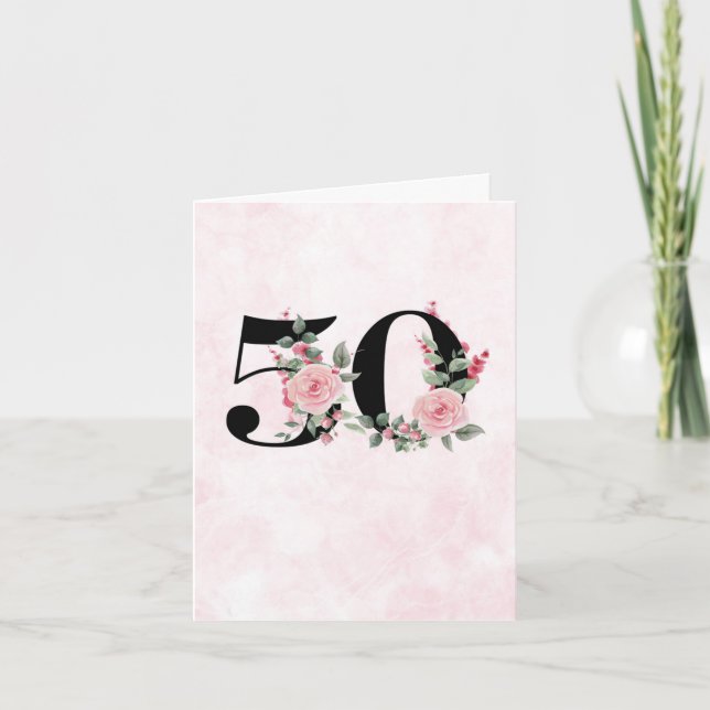 50th Birthday Greeting Card - Floral Age 50 (Front)