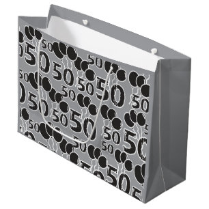 50th Birthday Grey Black Large Gift Bag