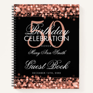50th Birthday Guestbook Party Sparkles Rose Gold Notebook
