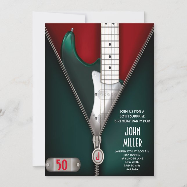 50th Birthday Guitar Rock Star Invitation (Front)