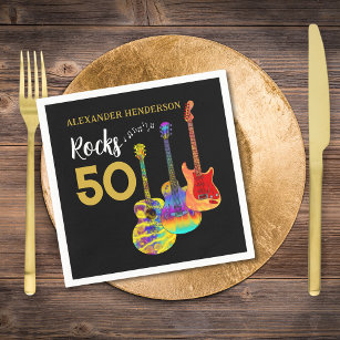 50th Birthday Guitar Rocks 50 Name Napkin